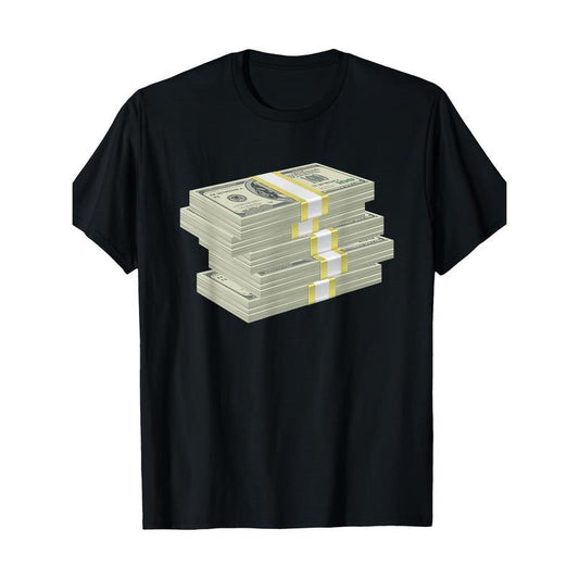 1pc Boho Style Men'S T-Shirt with Stacked Banknote Dollar Print - 100% Cotton, Regular Fit, Crew Neck, Short Sleeve, Casual Knit Tee for All Seasons made in usa