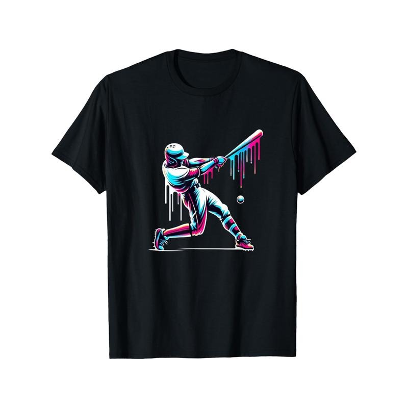 1pc Men'S Baseball Bat Print T-Shirt, Crew Neck, All-Season Sports Graphic Tee with Slight Stretch, Casual Short Sleeve Top for Dad, Husband, Boyfriend - Ideal for Christmas, Father'S Day, Birthdays made in usa