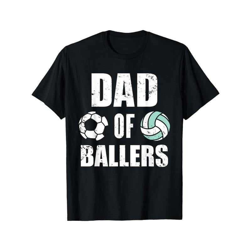 '1pc Men'S Casual Cotton T-Shirt with "Dad of Ballers" Print- Crew Neck, Loose Fit, Slight Stretch, All-Season Knit Fabric Tee for Sports Parents made in usa