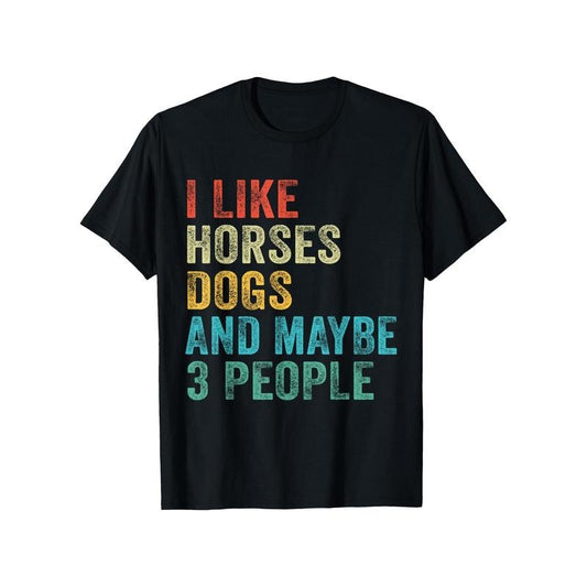 1pc Men'S Casual Crew Neck T-Shirt, 100% Cotton Slight Stretch, "I Like Horses Dogs & Maybe 3 People" Print, All-Season Knit Fabric, Regular Fit, Horse & Dog Lovers Gift, S-XXXL, Black made in usa