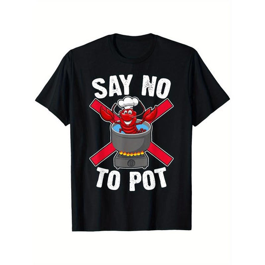 1pc Men'S Crayfish Graphic T-Shirt, 100% Cotton, Boho Style, Crew Neck, Non-Stretch Woven Fabric, All-Season Comfort, Sports-Inspired Design, Slight Stretch, Knit Fabric, Skinny Fit, Applique Detail, Ideal for Thanksgiving & New Year Gifts made in usa