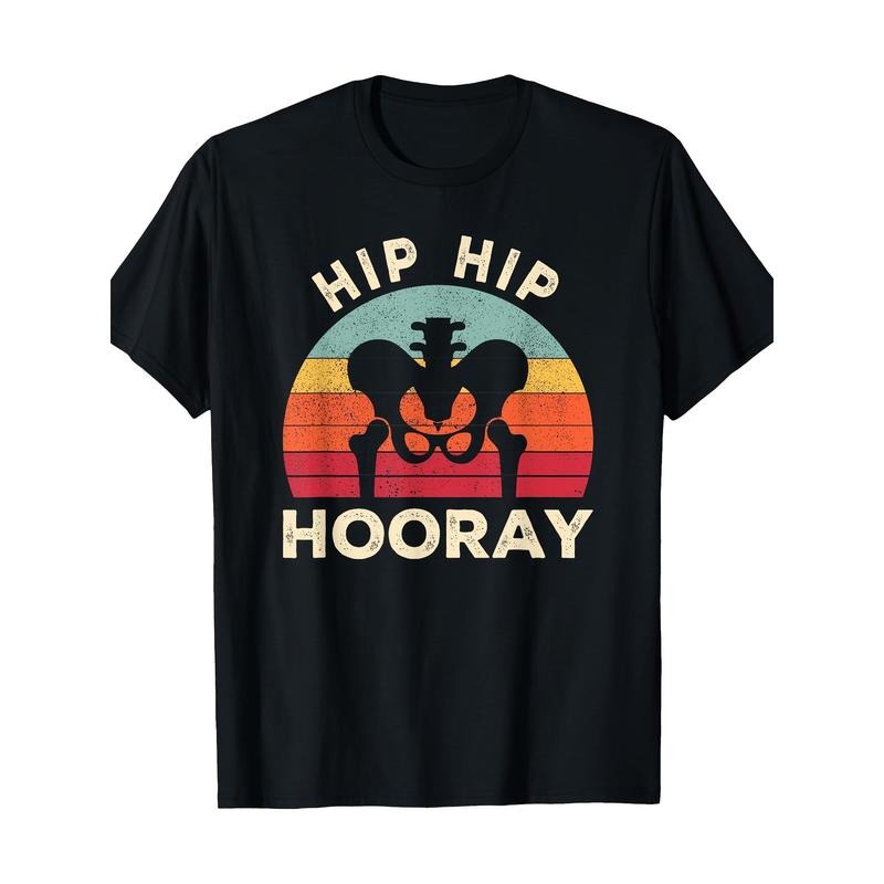 1pc Men'S Hip Surgery Recovery T-Shirt - 100% Cotton, Geometric-Pattern, Crew Neck, Short Sleeve, Casual All-Season Tee, Regular Fit, Slight Stretch, Digital Heat Transfer Design Made in USA