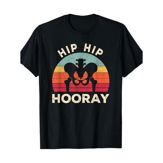 1pc Men'S Hip Surgery Recovery T-Shirt - 100% Cotton, Geometric-Pattern, Crew Neck, Short Sleeve, Casual All-Season Tee, Regular Fit, Slight Stretch, Digital Heat Transfer Design Made in USA