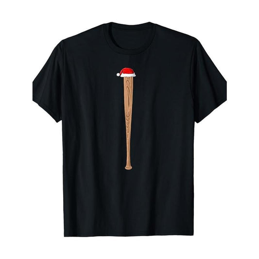 1pc Men'S Novelty Christmas Baseball Bat T-Shirt, 100% Cotton Casual Round Neck Tee, Regular Fit Knit Fabric with Stretch, Xmas Graphic Top made in usa