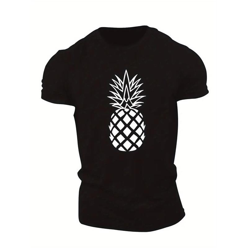 1pc Men's Casual Summer T-Shirt with Geometric Pineapple Design, Round Neck, Short Sleeve, Polyester Knit Fabric, Regular Fit made in usa