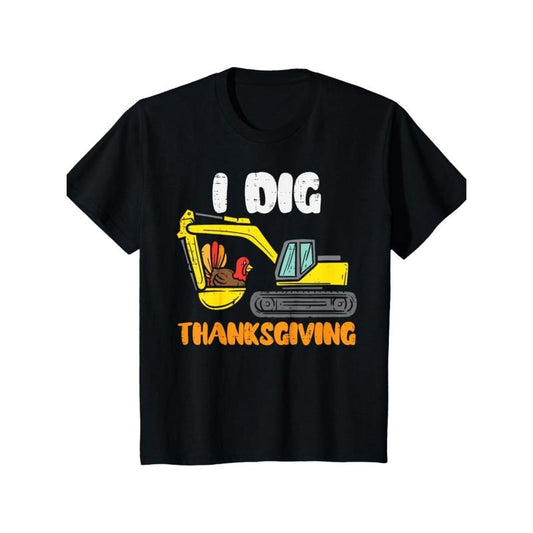 1pc Thanksgiving Excavator T-Shirt - Cotton Crew Neck Tee with Slight Stretch, Geometric Pattern, Applique Detail for Adults - Casual, Sports, Running, Cycling Top - Four Seasons Made in USA