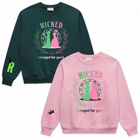 2 Slide, Wicked Change For Good Sweatshirt, Elphaba and Glinda On Sleeve Hoodie, Wicked Musical Movie Fan Xmas Giftm Christmas Shirt
