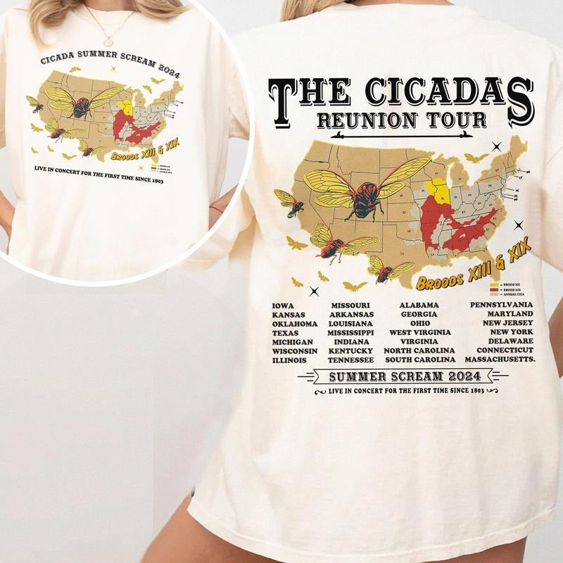 2 slide design, The Cicadas Reunion Tour T-Shirt, Cicadas Invasion Summer Scream 2024 Tee, Cicadas Emergence Summer Music concert Tee, Gift for Nature Lovers