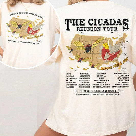 2 slide design, The Cicadas Reunion Tour T-Shirt, Cicadas Invasion Summer Scream 2024 Tee, Cicadas Emergence Summer Music concert Tee, Gift for Nature Lovers