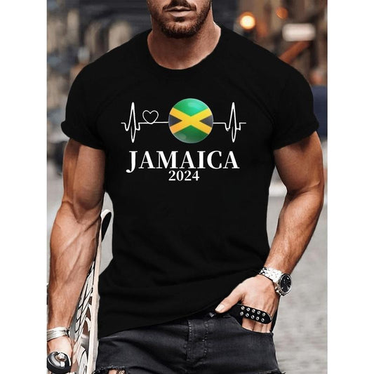 2024 Light and Versatile Plus-Size Jamaica Crewneck Short-Sleeved Men's T-Shirt Made in USA