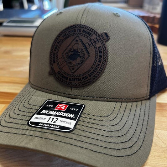 2nd Battalion 7th Marines Leather Hat Patch Richardson Hat Mesh Back Snap Back | Salty Vet |