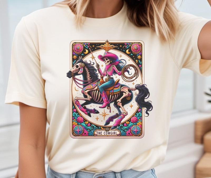 # 333 - The Cowgirl Tarot Card Design - Print Unisex Crew neck Tee T-shirt