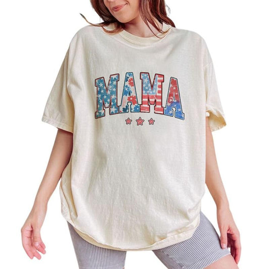 4th Of July American Mama Shirt, Retro Mama Tee, 4th Of July Vintage Pattern Shirt For Mom, Fourth Of July Mama Tee, Patriotic USA Tshirt, Independence Day Shirt, Mother Mommy Mum Shirt, Women Tops, Comfort Oversized Tee, Relaxed Fit Chic Style