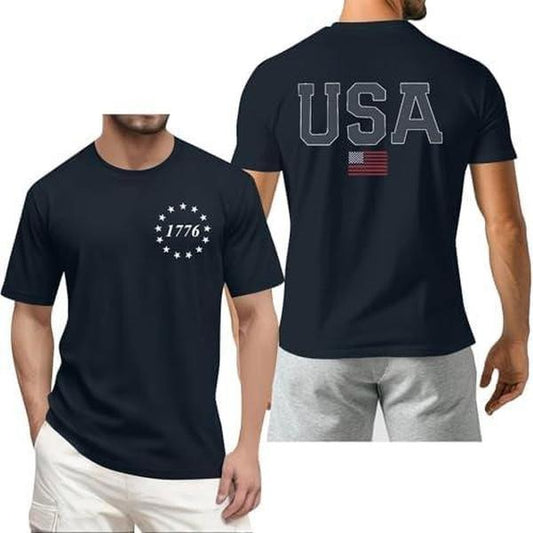 4th of July Shirt for Men USA 1776 Printed Short Sleeve Patriotic Shirt Cotton Menswear