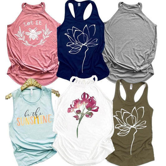 5 Piece Tank Box 1 Plain Tank Top Tie Dye Tank 2 Graphic Tank Tops Highneck Tops Womens Work Out Tanks