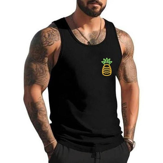 80s Retro Glowing Sign Design Aloha Pineapple Pocket Unisex Tank Top, Cotton, Size S-3XL