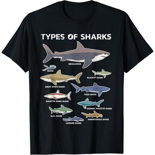 9 Types Of Sharks T-Shirt Educational Colorful Ocean Tee T-Shirt made in usa