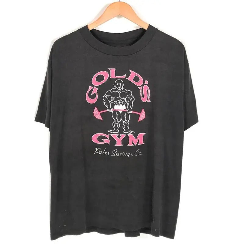 90s Gold s Gym Palm Springs California T-Shirt. Vintage Gold's Gym Bar Bell Muscle Man Body Builder Graphic Shirt Menswear Retro