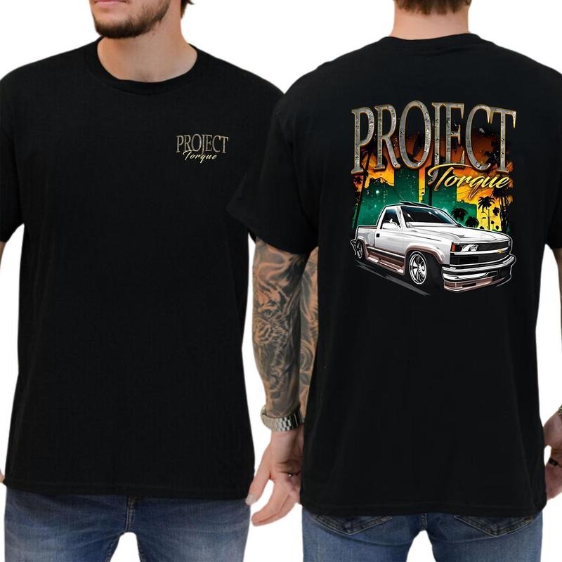 90s Style Chevy Obs 2 Sides Hoodie Pickup Truck T-shirt Soft Fabric Short Sleeve Shirt