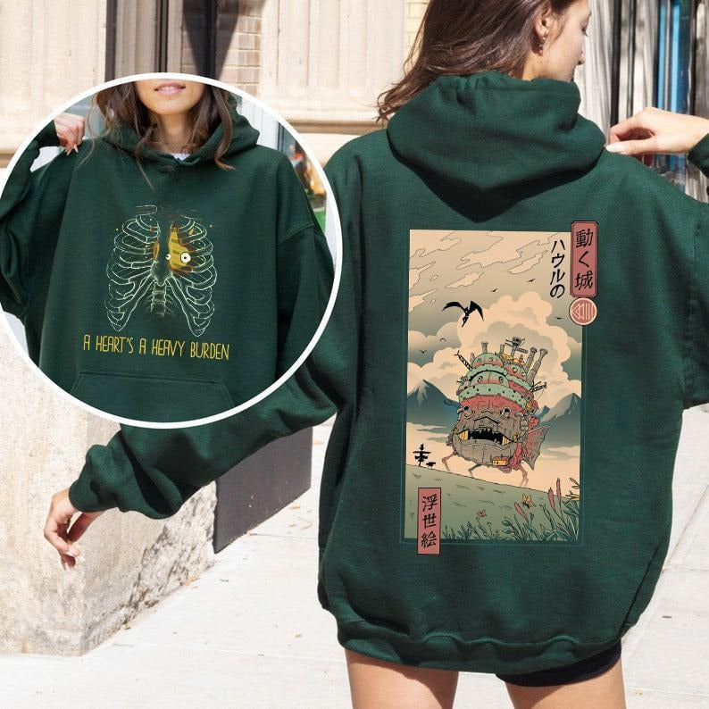 A Heart's A Heavy Burden 2 Sided Hoodie, Sweatshirt, Tshirt, Howls Moving Castle Shirt, Studio Ghibli, Anime Hoodie, Anime Sweatshirt