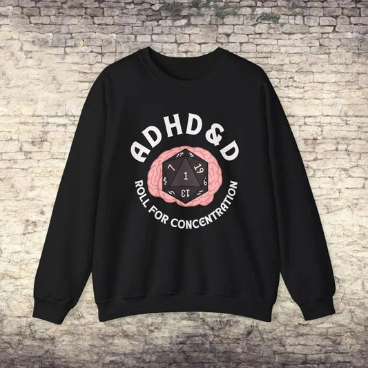 ADHD&D Sweater, Dungeons and Dragons D20 Crewneck, Gamer Gift, Unisex Sweater, ADHD Sweater, Roll for Concentration