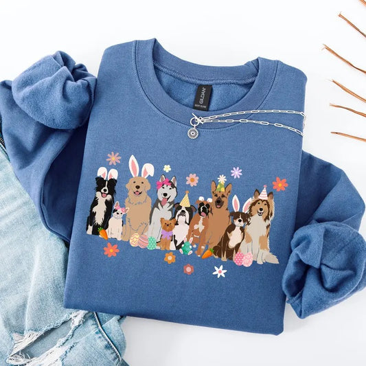 Adorable Dogs, Easter, Bunny, Jesus, Rabbit, Holiday Sweatshirt, Crew Neck, Women's, Crewneck