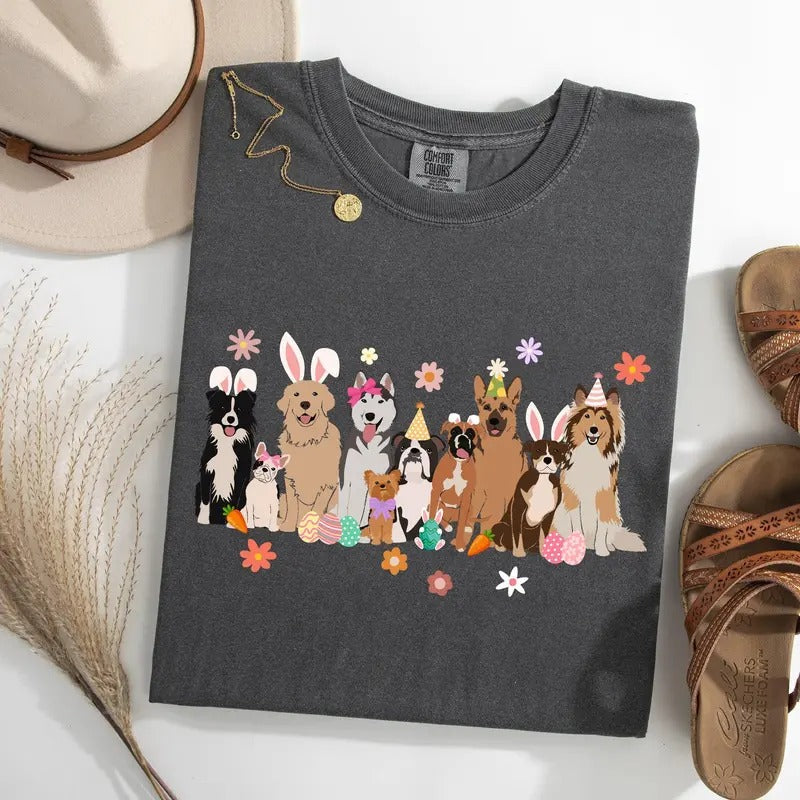 Adorable Dogs, Easter, Bunny, Jesus, Rabbit, Holiday Tshirt, Women's Comfort Colors Tee