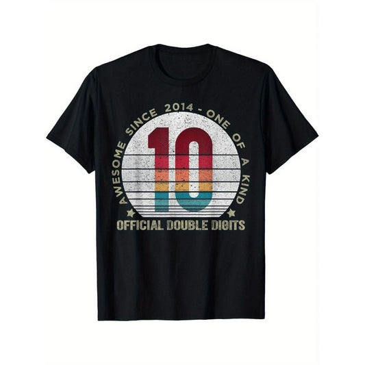 Adult Crew Neck Cotton T-Shirt with Geometric Digital Print - All-Season Knit Fabric, Regular Fit, Short Sleeve, Medium Stretch, Casual Daily Wear Pullover Made in USA