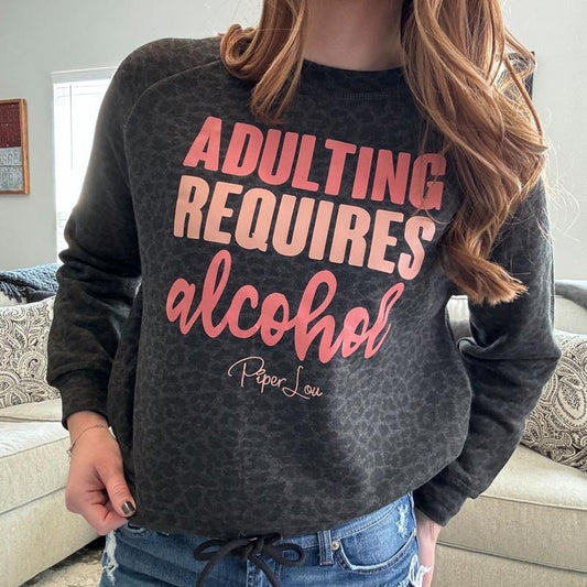 Adulting Requires Alcohol Color Premium Boxy Sweatshirt