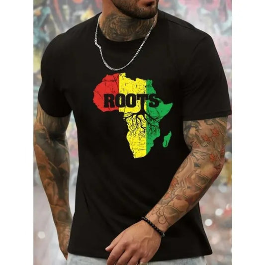 African Map Graphic Tee - Breathable, Comfy, Regular Fit, Short Sleeve, Round Crew Neck, Simple Style, Casual Fashion Top - Perfect for Spring Summer Holiday Leisure Vacation, Great Gift for Men Made in USA