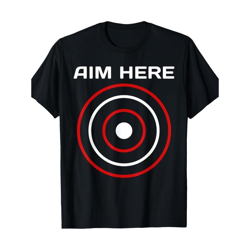 Aim Here" Men's Cotton T-Shirt - Bullseye & Dart Design, Short Sleeve, Crew Neck, Casual Fit for All Seasons Made in USA