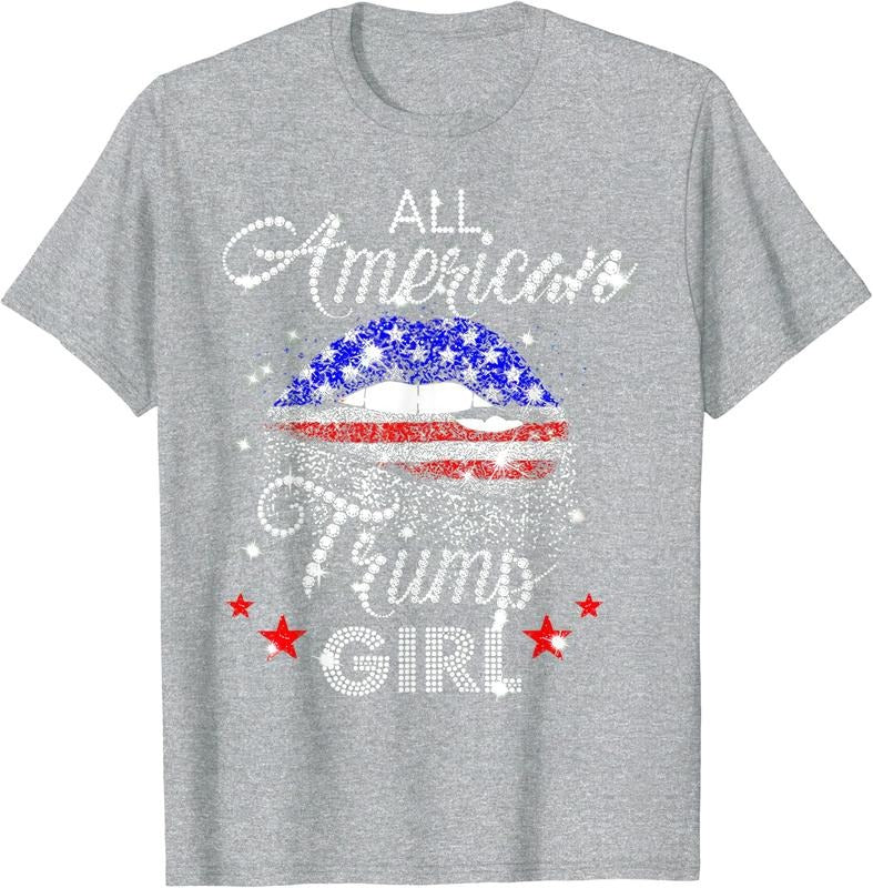 All American Trump Girl Mouth Diamond T-Shirt | Unisex Cotton Tee Gift | Full Size