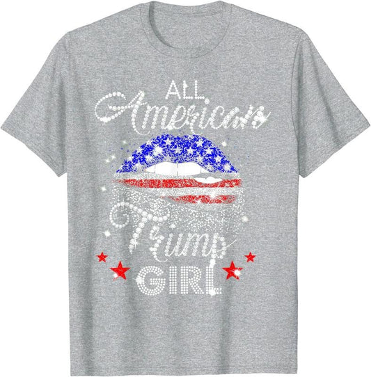 All American Trump Girl Mouth Diamond T-Shirt | Unisex Cotton Tee Gift | Full Size