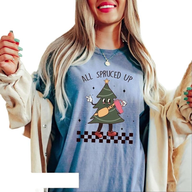 All Spruced Up Tee, Christmas Tree Shirt, Cute Christmas Shirt, Holiday Outfit, Christmas Family Tee, Unisex Christmas T-Shirt, Gifts For Men Women, Short Sleeve Tee Shirt, Christmas Present, Xmas Shirts, Gifts For Secret Santa Top Womenswear Comfortable