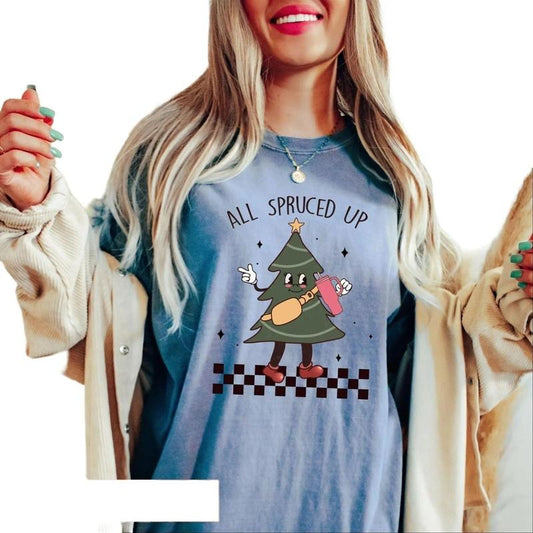 All Spruced Up Tee, Christmas Tree Shirt, Cute Christmas Shirt, Holiday Outfit, Christmas Family Tee, Unisex Christmas T-Shirt, Gifts For Men Women, Short Sleeve Tee Shirt, Christmas Present, Xmas Shirts, Gifts For Secret Santa Top Womenswear Comfortable