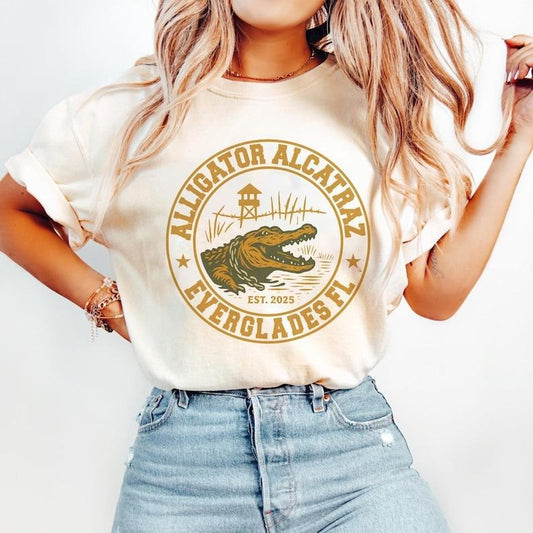 Alligator Alcatraz Shirt, Everglades Florida Parody Tee, Funny Vintage Gator Design, Swamp Humor Graphic Tee, Dark Humor Gift