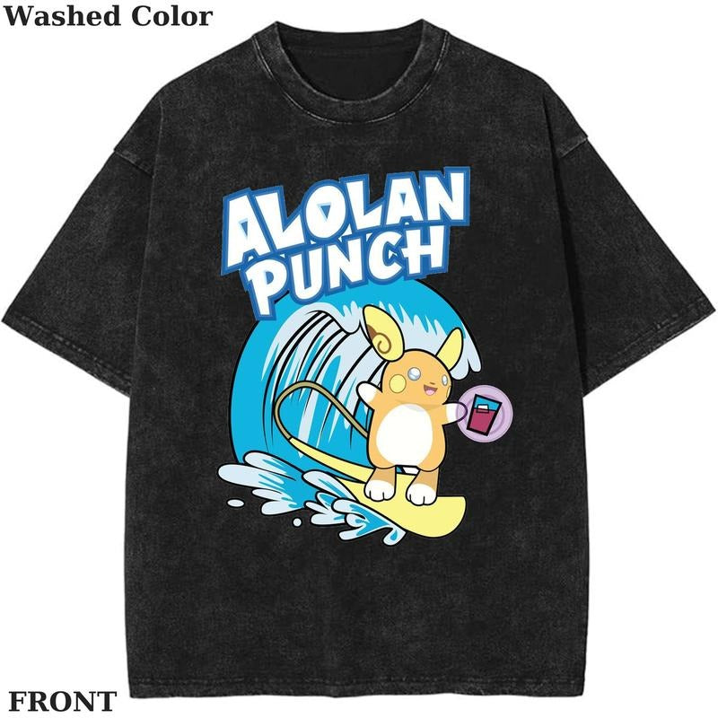 Alolan Punch Pokemon Raichu Graphic T-Shirt, Pokemon T-Shirt, PKM Shirt, Anime Funny Shirt, Vintage Tee Streetwear Shortsleeve Printed Womenswear Top