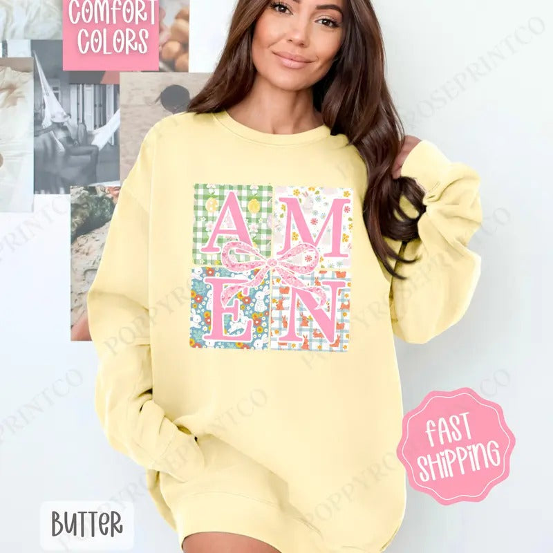 Amen 2 Comfort Colors Sweatshirt, Cute Easter Women's Crewneck, Trendy Religious Women's Sweater, Gift for Her