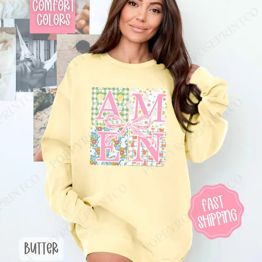 Amen 2 Comfort Colors Sweatshirt, Cute Easter Women's Crewneck, Trendy Religious Women's Sweater, Gift for Her