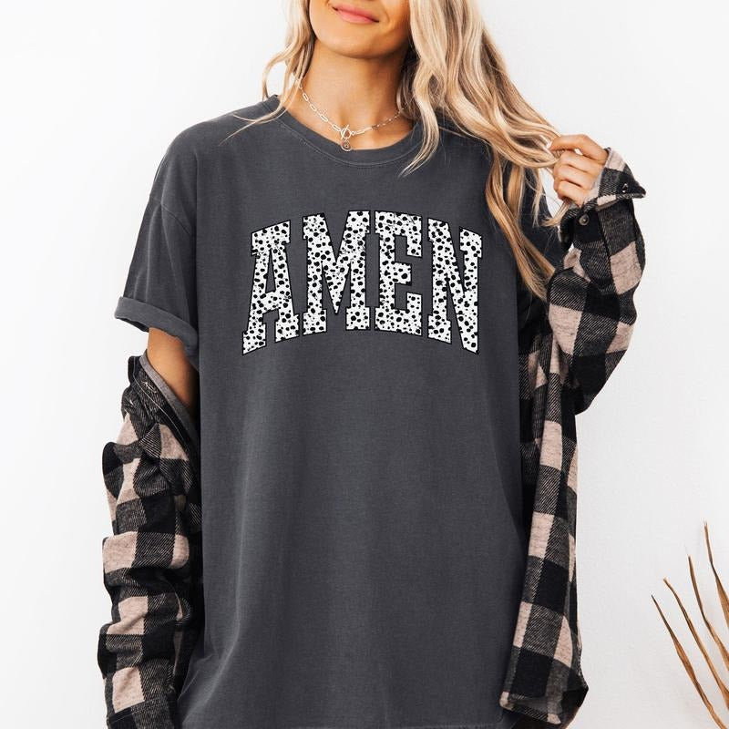 Amen, Dalmatian Print, Christian, Jesus, Gospel, Faith, Saved Tshirt, Women's Comfort Colors Tee