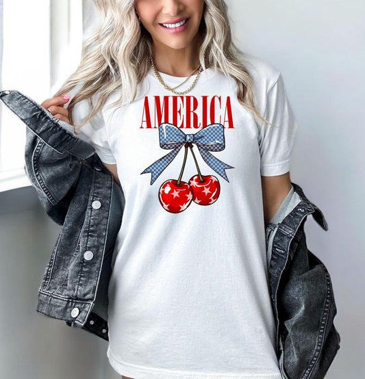 America Cherry Tshirt, Fruit Summer Shirt, Cute Women's Tee, Gift For Her