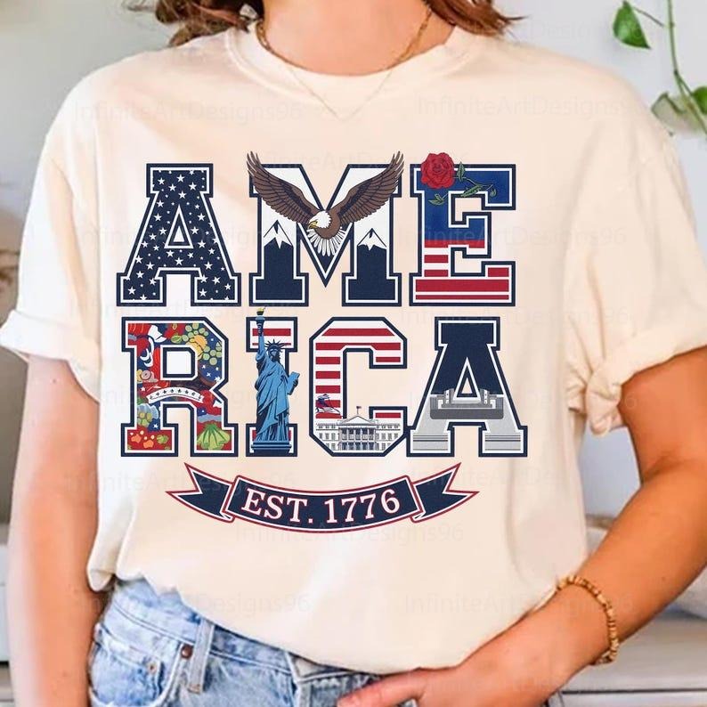 America Varsity t-shirt, 4th of July t-shirt, USA tshirt, Patriotic sweatshirt, Land Of The Free t-shirt, America t-shirt, EST 1776 tshirt, Retro USA sweatshirt, Floral America