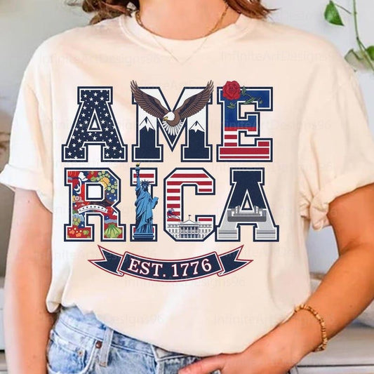 America Varsity t-shirt, 4th of July t-shirt, USA tshirt, Patriotic sweatshirt, Land Of The Free t-shirt, America t-shirt, EST 1776 tshirt, Retro USA sweatshirt, Floral America