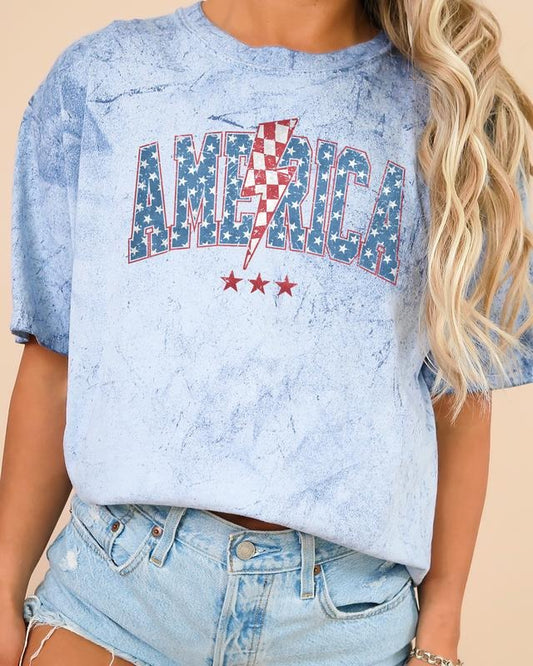America, Retro, Lightening Bolt, USA, Patriotic, Independence Day, Fourth Of July, 4th Of July Color Blast, Comfort Colors Tshirt, Women's Comfort Color Tee, Tshirt