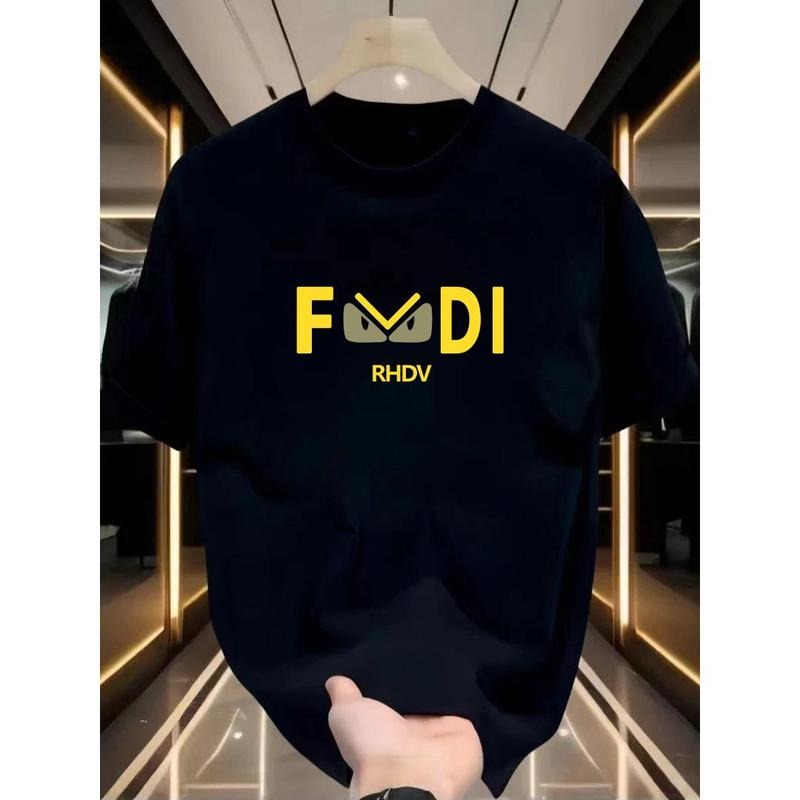 American Fashion Brand Double Yarn Combed Cotton Short-Sleeved T-shirt Men's Summer Ice Silk Cool Feeling Loose round Neck