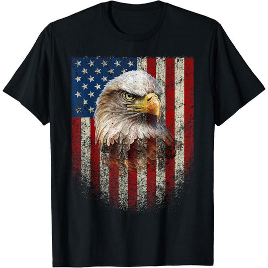 American Flag Bald Eagle Patriotic Red White Blue T-Shirt made in usa