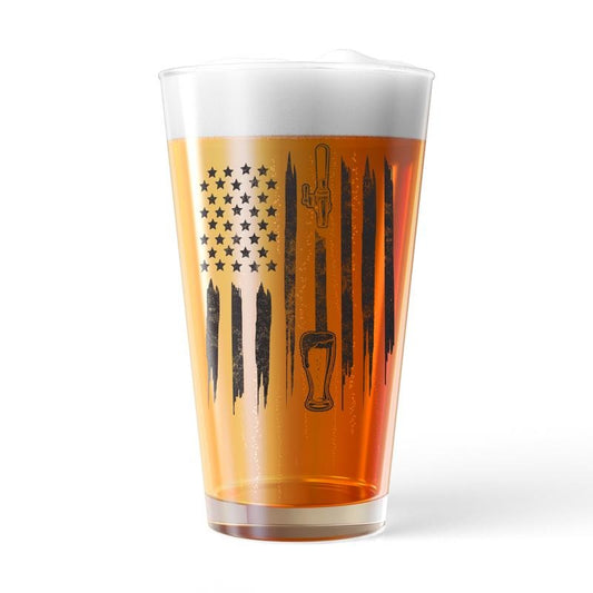 American Flag Beer Tap Pint Glass Funny Cool Patriotic Fourth Of July Drinking Graphic Cup-16 oz Funny Drinking Glasses Patriotic  Funny Drinking  Novelty Drinking Glasses White Standard
