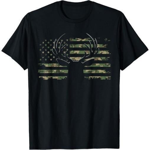 American Flag Camouflage Outdoor Antlers Deer T-Shirt Made in USAstyle{n002}2