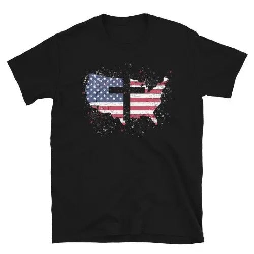American Flag Cross Shirt, Christian Shirt, United States Shirt, Patriotic Tshirt, 4th of July T-shirt, Religious Shirts, USA Flag Shirt made in usa