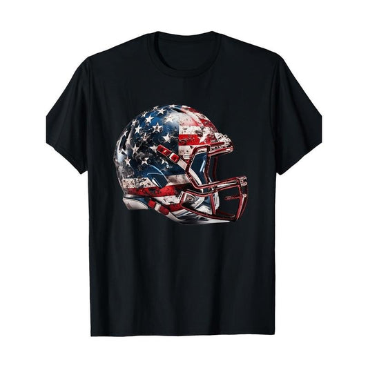 American Football Helmet Us Flag 220g100% Cotton T-Shirt made in usa